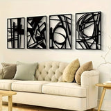 Black Metal Wall Art - Large Modern Decor for Living Room Walls - black metal wall art - Hurbane Home
