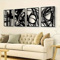 Black Metal Wall Art - Large Modern Decor for Living Room Walls - black metal wall art - Hurbane Home