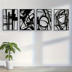 Black Metal Wall Art - Large Modern Decor for Living Room Walls - black metal wall art - Hurbane Home