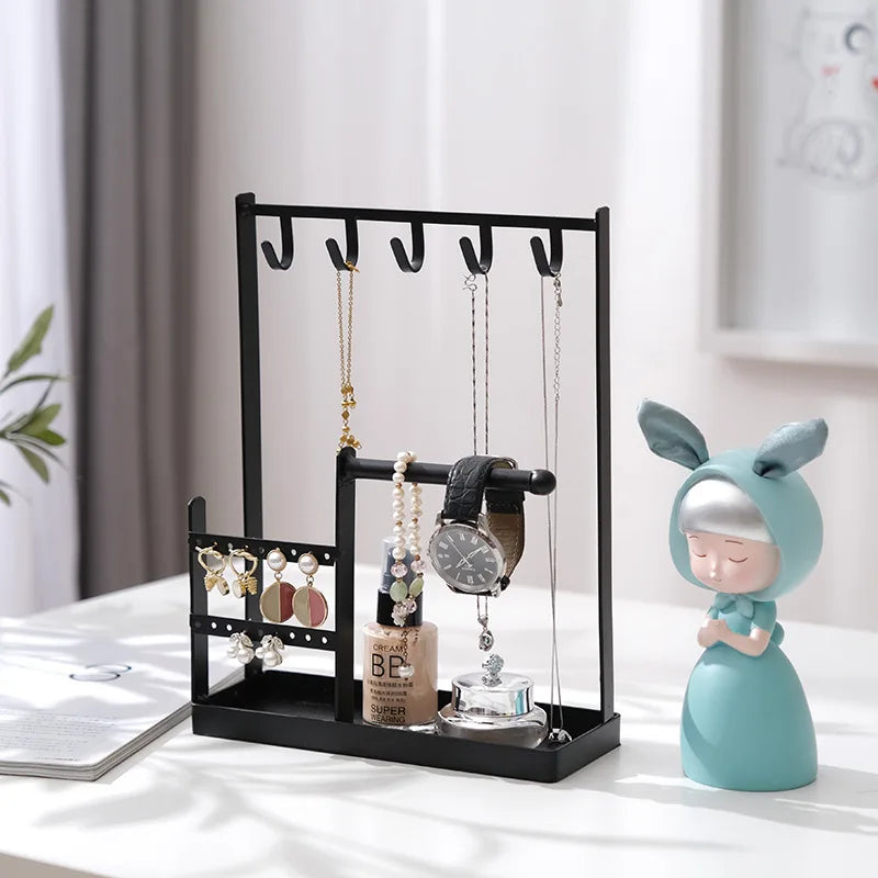 Black Jewelry Display Rack Stand organizing earrings and bracelets neatly
