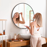 Large Round Gold Vanity Mirror with Tempered Glass Frame