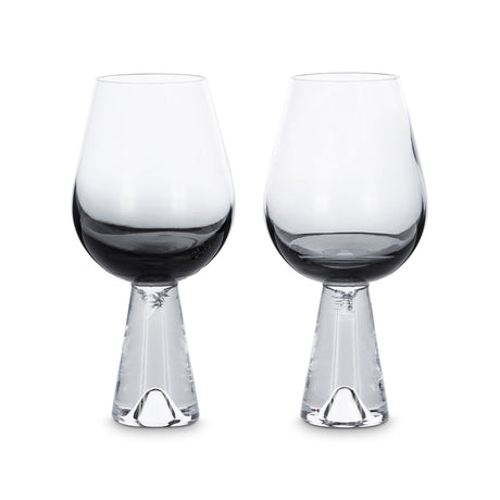 Blown glass wine set of 2 on wooden table