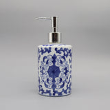 Blue and White Ceramic Soap Dispenser - Elegant Blue Pottery for Stylish Bathrooms - ceramic soap dispenser - Hurbane Home