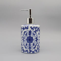 Blue and White Ceramic Soap Dispenser - Elegant Blue Pottery for Stylish Bathrooms - ceramic soap dispenser - Hurbane Home