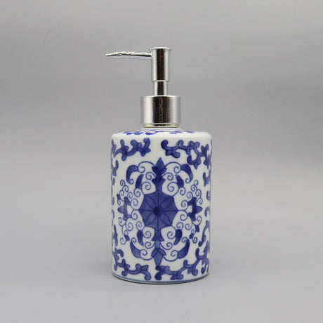 Blue and White Ceramic Soap Dispenser - Elegant Blue Pottery for Stylish Bathrooms - ceramic soap dispenser - Hurbane Home