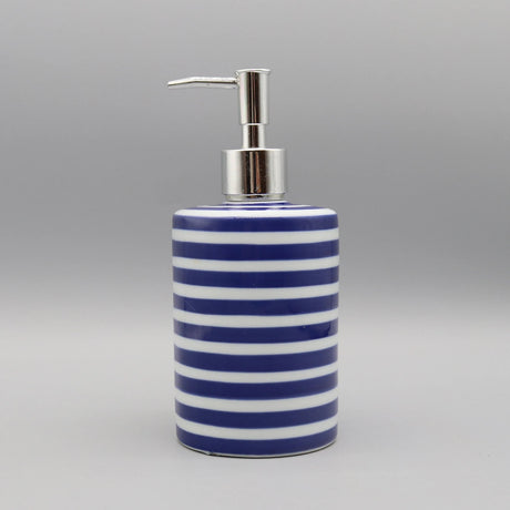 Blue and White Ceramic Soap Dispenser - Elegant Blue Pottery for Stylish Bathrooms - ceramic soap dispenser - Hurbane Home