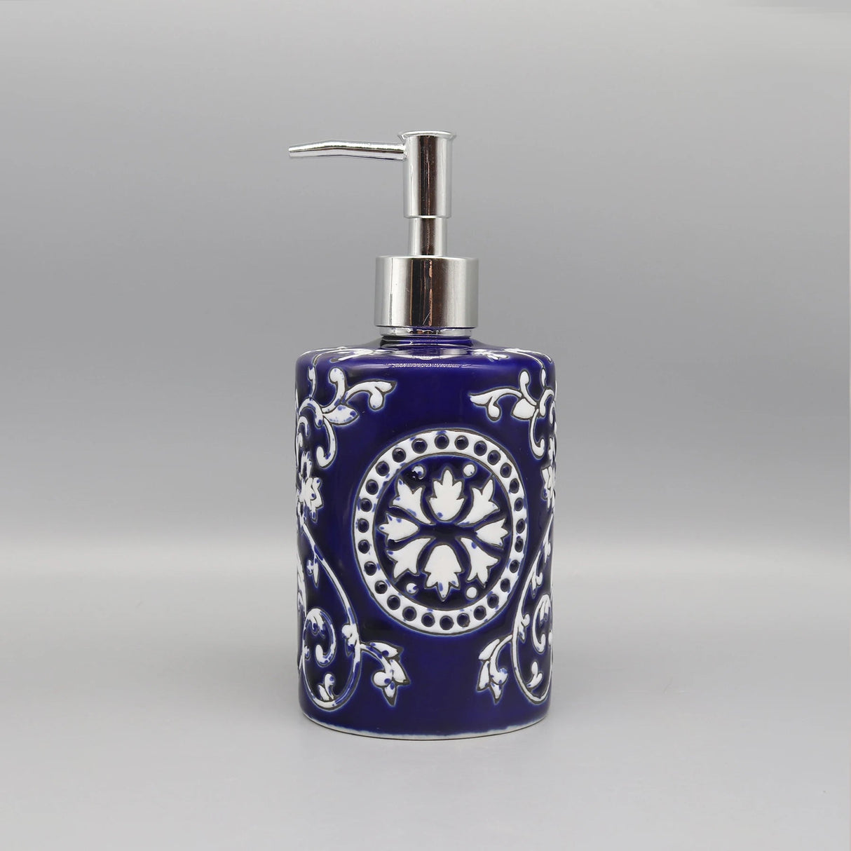 Blue and White Ceramic Soap Dispenser - Elegant Blue Pottery for Stylish Bathrooms - ceramic soap dispenser - Hurbane Home