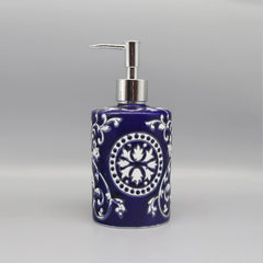 Blue and White Ceramic Soap Dispenser - Elegant Blue Pottery for Stylish Bathrooms - ceramic soap dispenser - Hurbane Home