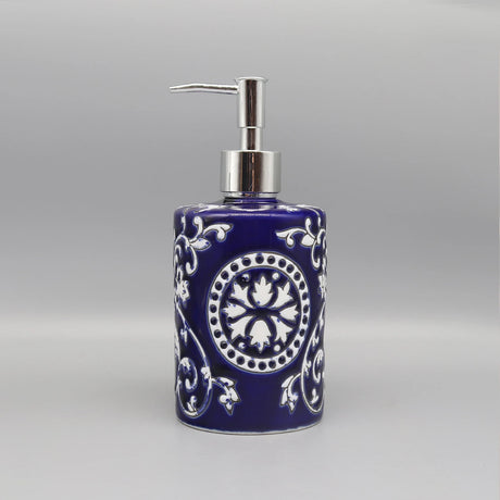 Blue and White Ceramic Soap Dispenser - Elegant Blue Pottery for Stylish Bathrooms - ceramic soap dispenser - Hurbane Home
