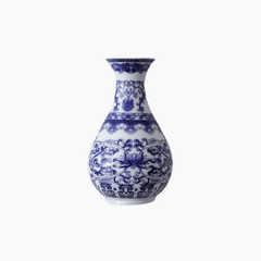 Blue and White Porcelain Wall Vase with Classic Floral Design - Hurbane Home