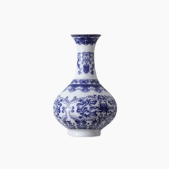 Blue and White Porcelain Wall Vase with Classic Floral Design - Hurbane Home