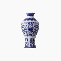 Blue and White Porcelain Wall Vase with Classic Floral Design - Hurbane Home