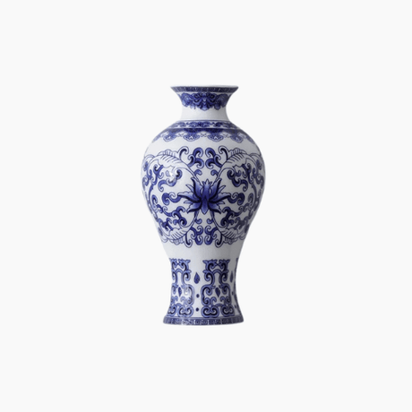 Blue and White Porcelain Wall Vase with Classic Floral Design - Hurbane Home