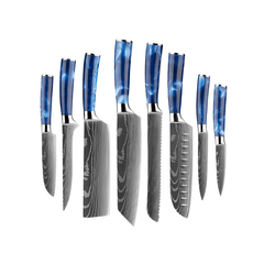 Blue Handle Knife Set – 8 Piece Japanese Style Kitchen Knives - Japanese Knife Set - Hurbane Home
