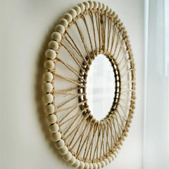Bohemian Circle Mirror – Handwoven Macrame Round Wall Hanging - Hurbane Home