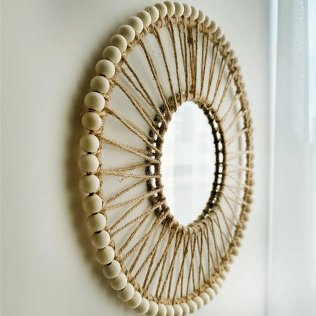Bohemian Circle Mirror – Handwoven Macrame Round Wall Hanging - Hurbane Home