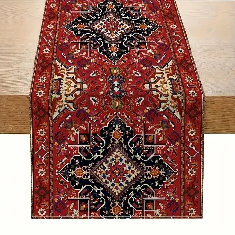 Bohemian Kitchen Runner - Modern Boho Style Long Red Table Decor - Boho Table Runner - Hurbane Home