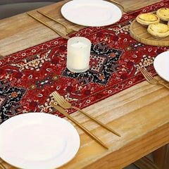 Bohemian Kitchen Runner - Modern Boho Style Long Red Table Decor - Boho Table Runner - Hurbane Home