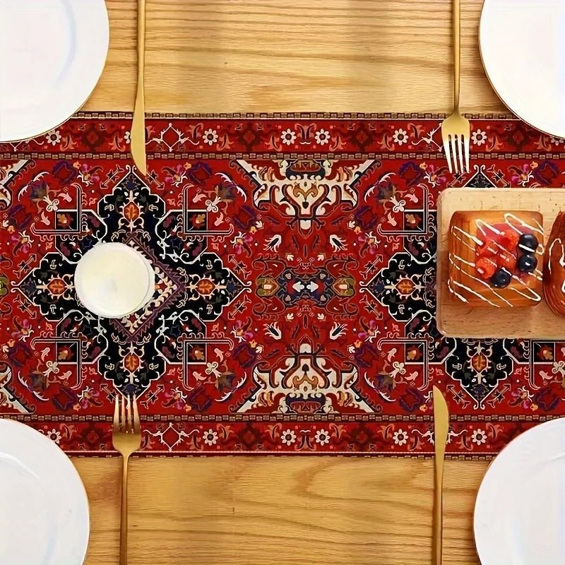 Bohemian Kitchen Runner - Modern Boho Style Long Red Table Decor - Boho Table Runner - Hurbane Home