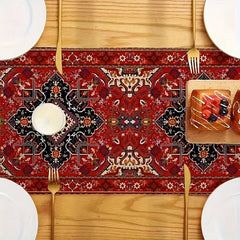 Bohemian Kitchen Runner - Modern Boho Style Long Red Table Decor - Boho Table Runner - Hurbane Home