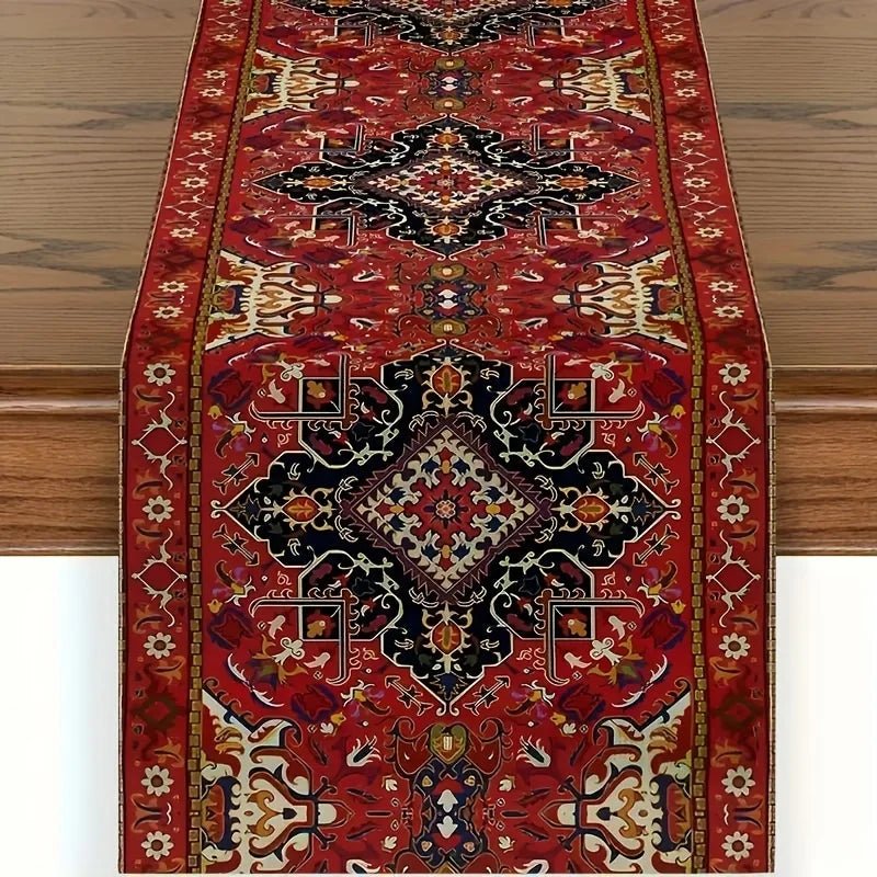 Bohemian Kitchen Runner - Modern Boho Style Long Red Table Decor - Boho Table Runner - Hurbane Home