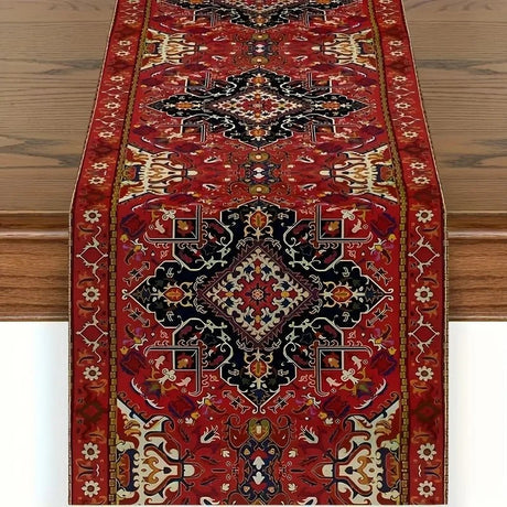 Bohemian Kitchen Runner - Modern Boho Style Long Red Table Decor - Boho Table Runner - Hurbane Home