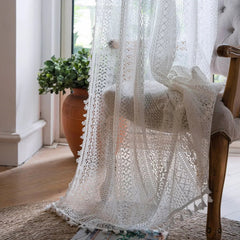Bohemian Tassel Curtains – Crochet Lace Rod Pocket Sheer Cotton Blend - Hurbane Home