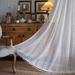 Bohemian Tassel Curtains – Crochet Lace Rod Pocket Sheer Cotton Blend - Hurbane Home