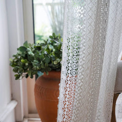 Bohemian Tassel Curtains – Crochet Lace Rod Pocket Sheer Cotton Blend - Hurbane Home