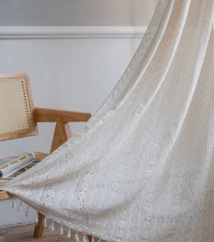 Bohemian Tassel Curtains – Crochet Lace Rod Pocket Sheer Cotton Blend - Hurbane Home