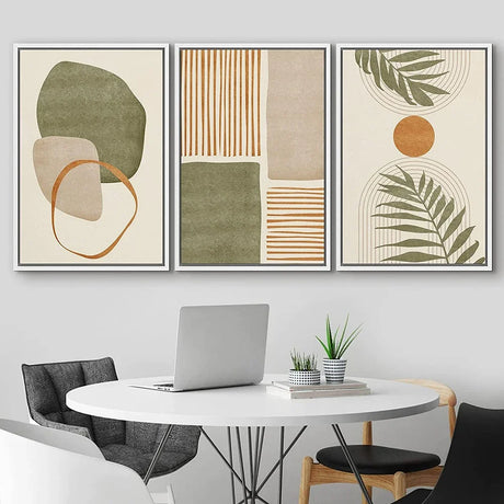 3 piece boho wall art with botanical leaf design