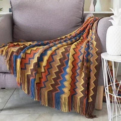 Boho Cotton Blanket - Versatile Cozy Throw with Stripes for Home Decor - Cotton Throw Blanket - Hurbane Home