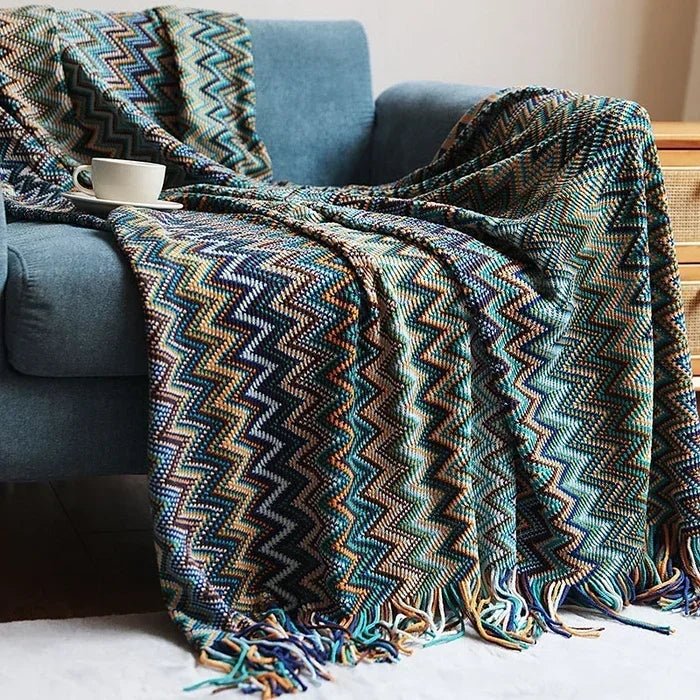 Boho Cotton Blanket - Versatile Cozy Throw with Stripes for Home Decor - Cotton Throw Blanket - Hurbane Home
