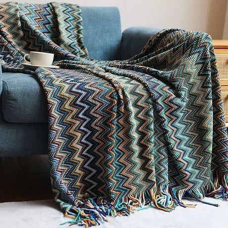 Boho Cotton Blanket - Versatile Cozy Throw with Stripes for Home Decor - Cotton Throw Blanket - Hurbane Home