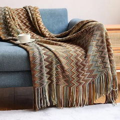 Boho Cotton Blanket - Versatile Cozy Throw with Stripes for Home Decor - Cotton Throw Blanket - Hurbane Home