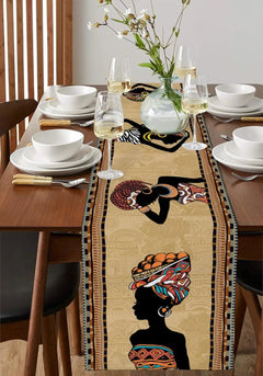 Boho Kitchen Runner - Cotton Linen Ethnic Farmhouse Table Decor - Boho Table Runner - Hurbane Home