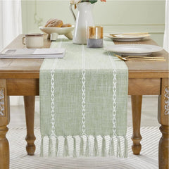 Boho Kitchen Runner - Modern Rustic Table Decor with Fringe Design - Boho Table Runner - Hurbane Home