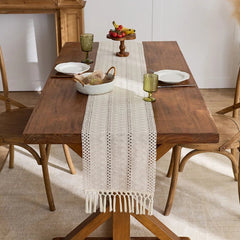 Boho Macrame Table Runner - Elegant Bohemian Style with Tassels for Dining Decor - Hurbane Home