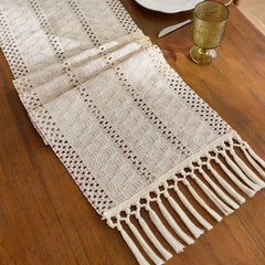 Boho Macrame Table Runner - Elegant Bohemian Style with Tassels for Dining Decor - Hurbane Home