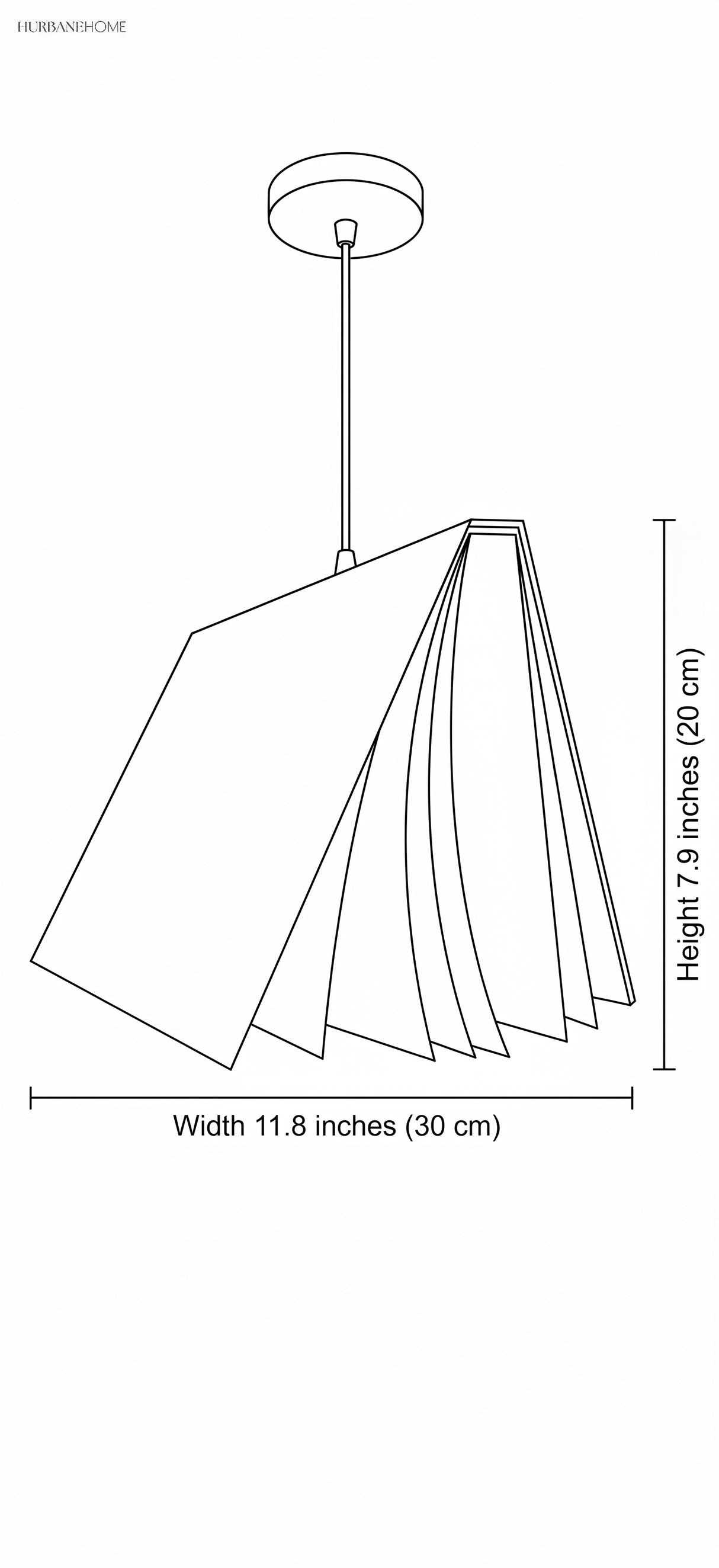 Line drawing of book pendant light width 11.8 inch x height 7.9 inch