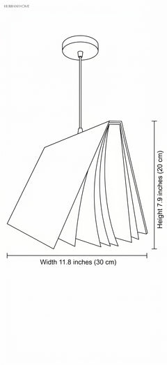 Line drawing of book pendant light width 11.8 inch x height 7.9 inch