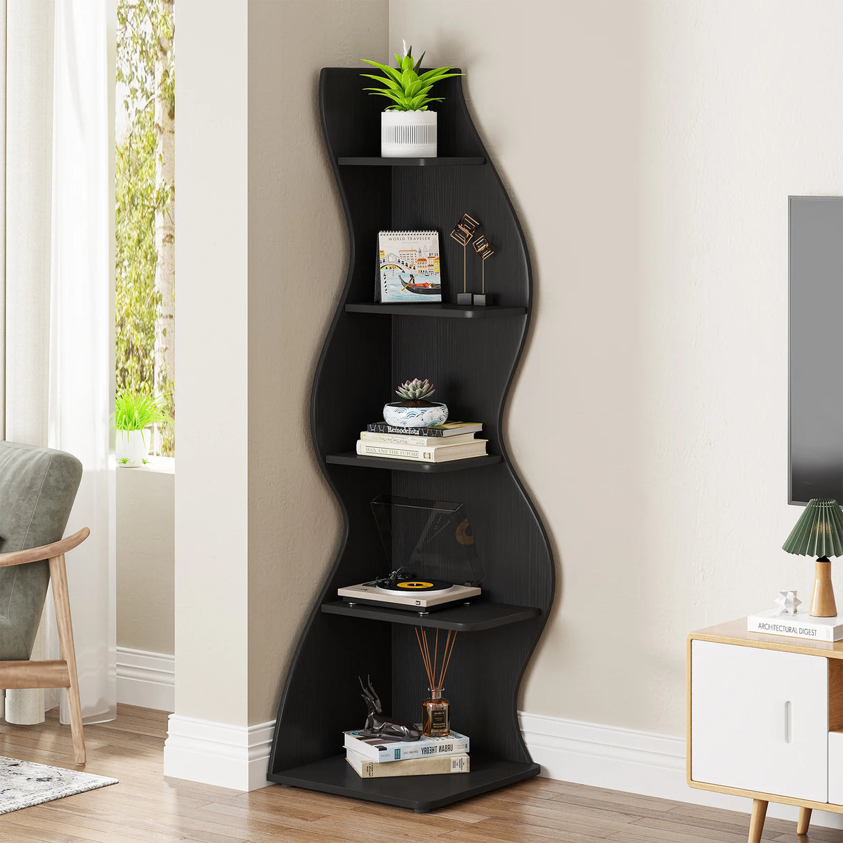 Book rack storage bookshelf with adjustable tiers