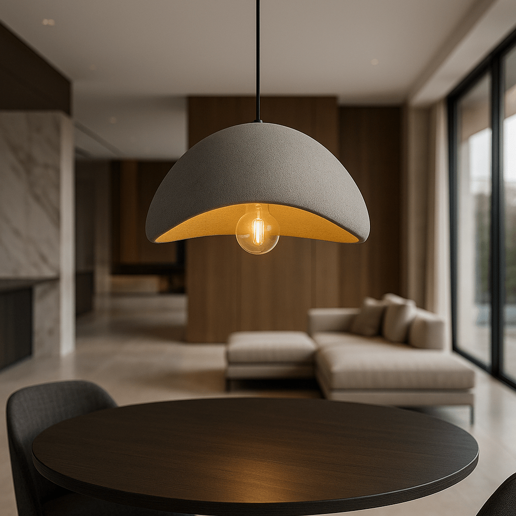 Pendant light shade underside showing the bulb opening