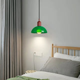 Bowl pendant light detail showing the metal cap and cord fitting