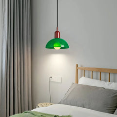 Bowl pendant light detail showing the metal cap and cord fitting