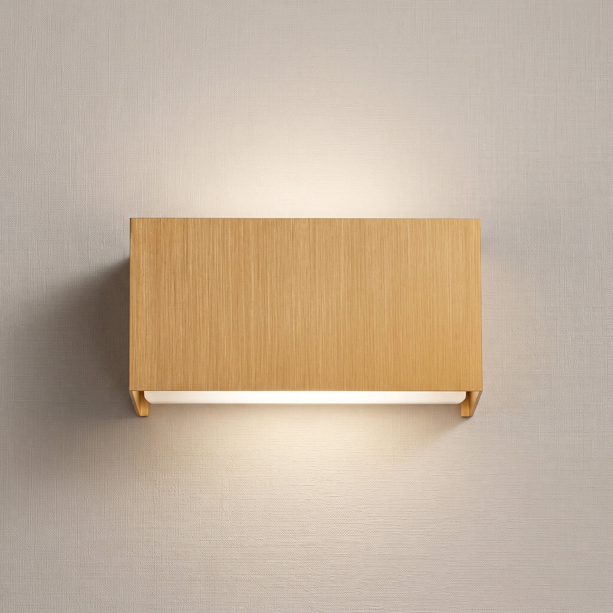 Gold rectangular aluminum wall sconce with warm up and down beams