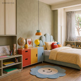 Yellow and blue bowl pendant light in a colourful kids bedroom