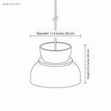 Dimension illustration of bowl pendant light: diameter 11.4 in (29 cm), height 9.5 in (24 cm)