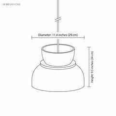 Dimension illustration of bowl pendant light: diameter 11.4 in (29 cm), height 9.5 in (24 cm)