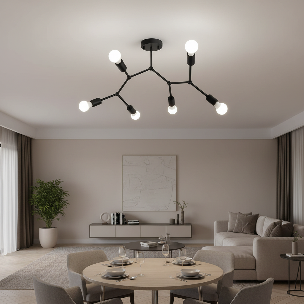 Branch Ceiling Light Molecular Iron Arms Exposed Bulbs Flush Mount